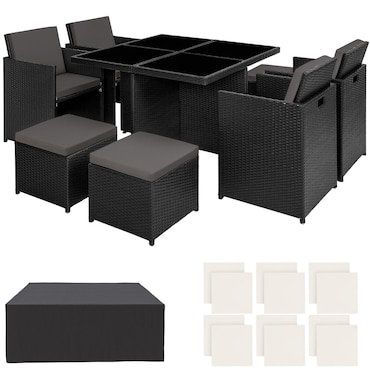 tectake Conjunto de ratán y aluminio Manhattan  Negro