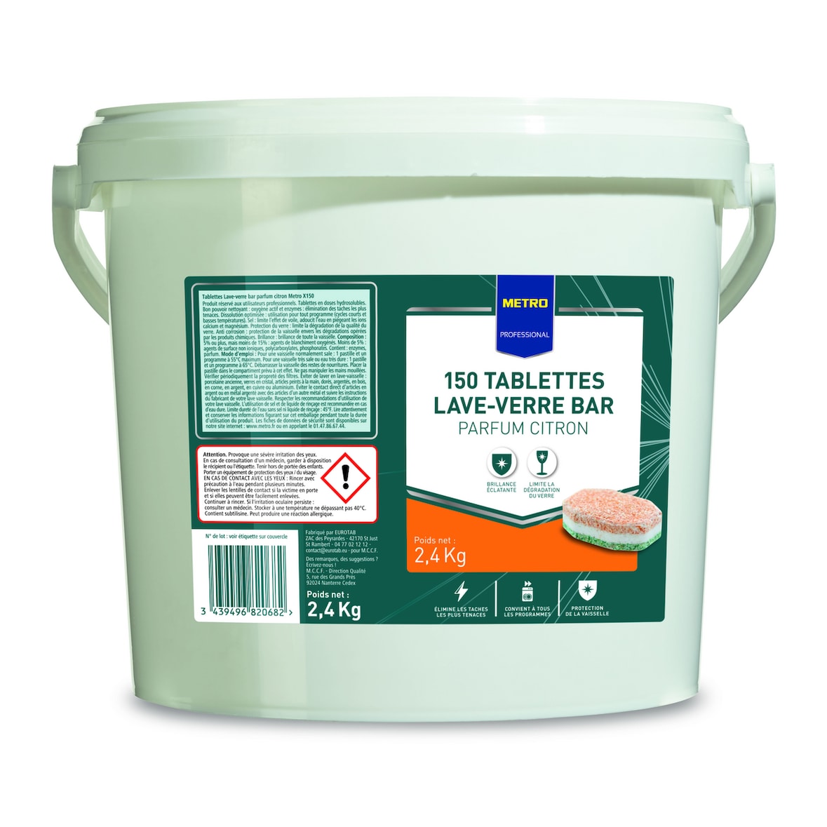 METRO PROFESSIONAL Pastille lave-verre spécial bar citron x 150