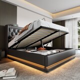 thumbnail of Merax Polsterbett Doppelbett 180*200 cm, Hydraulisches Stauraumbett, mit USB Typ-C Ladefunktion, LED-Funktion(Ohne Matratze), PU, Schwarz