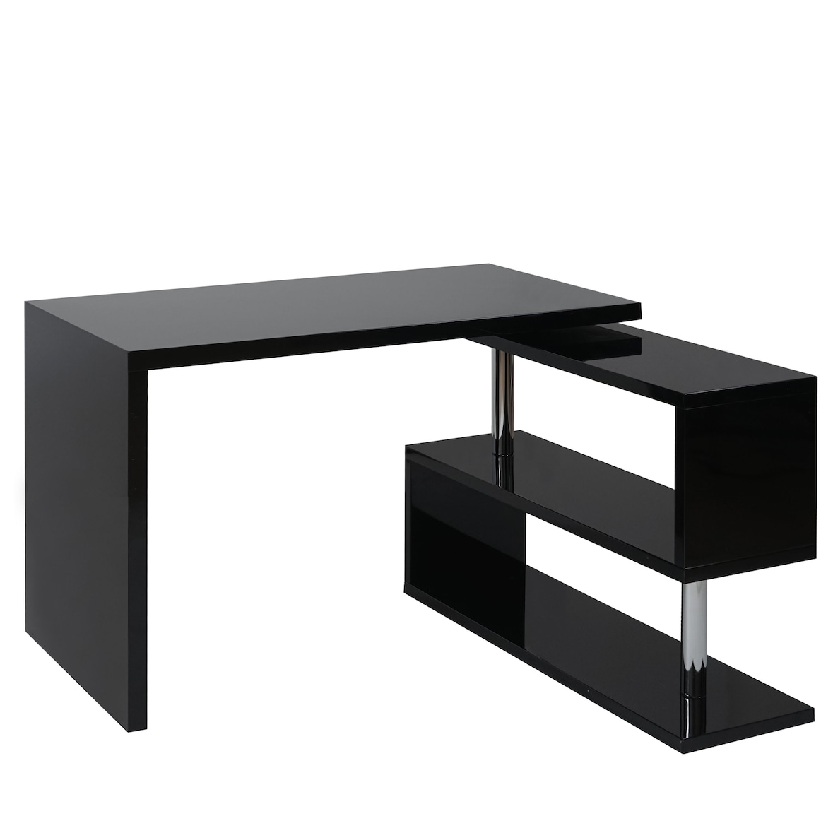 Design hoekbureau HWC-A68, bureautafel bureau, hoogglans draaibaar 120x60cm ~ zwart