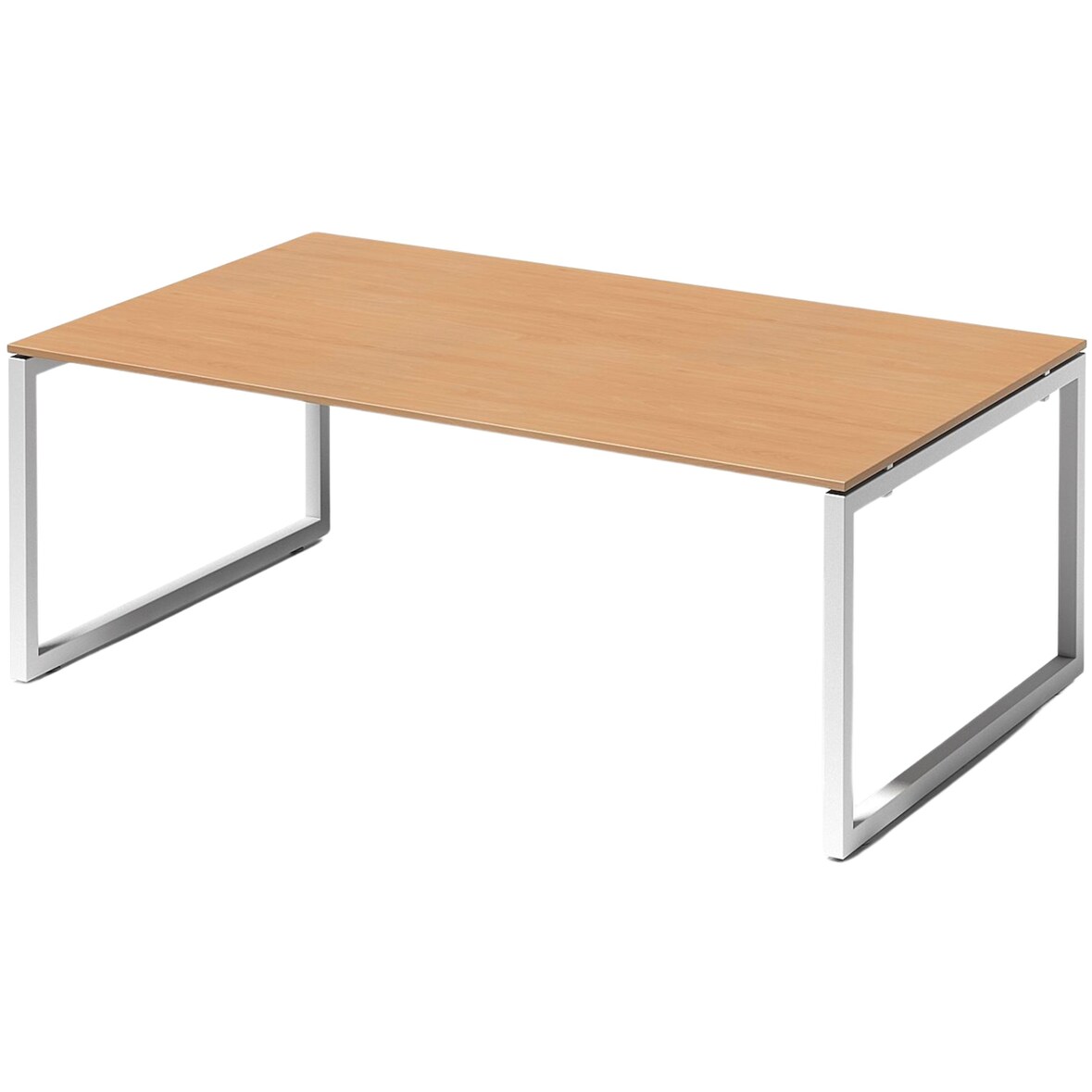 Bisley Cito Konferenztisch 200x120 cm, Tischplatte in Buche, O-Gestell in Weiß - Besprechungstisch & Meetingtisch, großer Chef Schreibtisch XXL-Tisch
