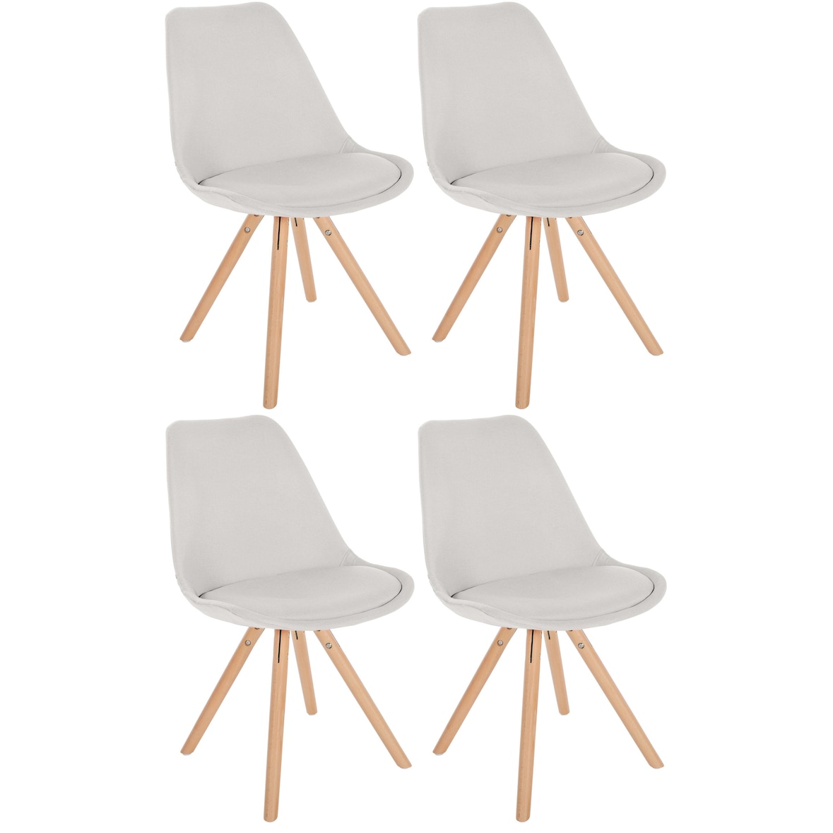 Lot de 4 chaises de salle à manger Sofia en tissu Pieds en bois Crème/Nature (rond)