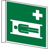 thumbnail of Rettungszeichen, Fahnen-/Nasenschild Krankentrage E013 - ASR A1.3 (DIN EN ISO 7010) - 150x150x1 mm Kunststoff nachleuchtend