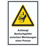 thumbnail of Achtung Quetschgefahr zwischen Werkzeugen einer Presse Aufkleber A1 (594x841mm)