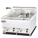 thumbnail of Romux® Friteuse À Gaz Naturel Professionnelle 14+14 Litres Double de Table avec Minisit | Friteuse en Acier Inox avec Robinet de Vidange 12000 W