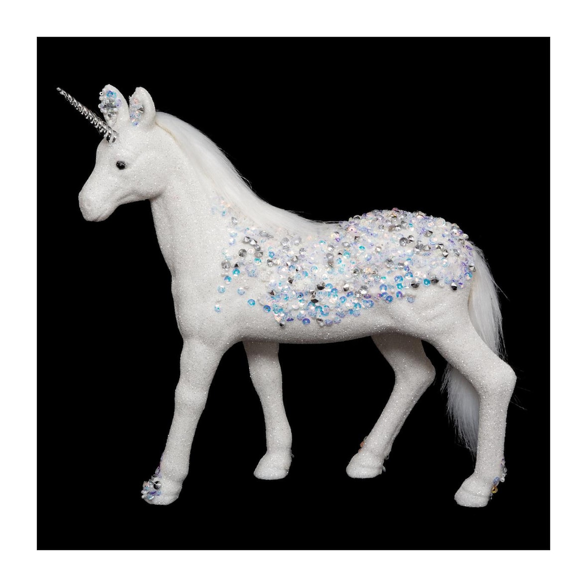 Déco de Noël Licorne Blanc pailleté H 25 cm