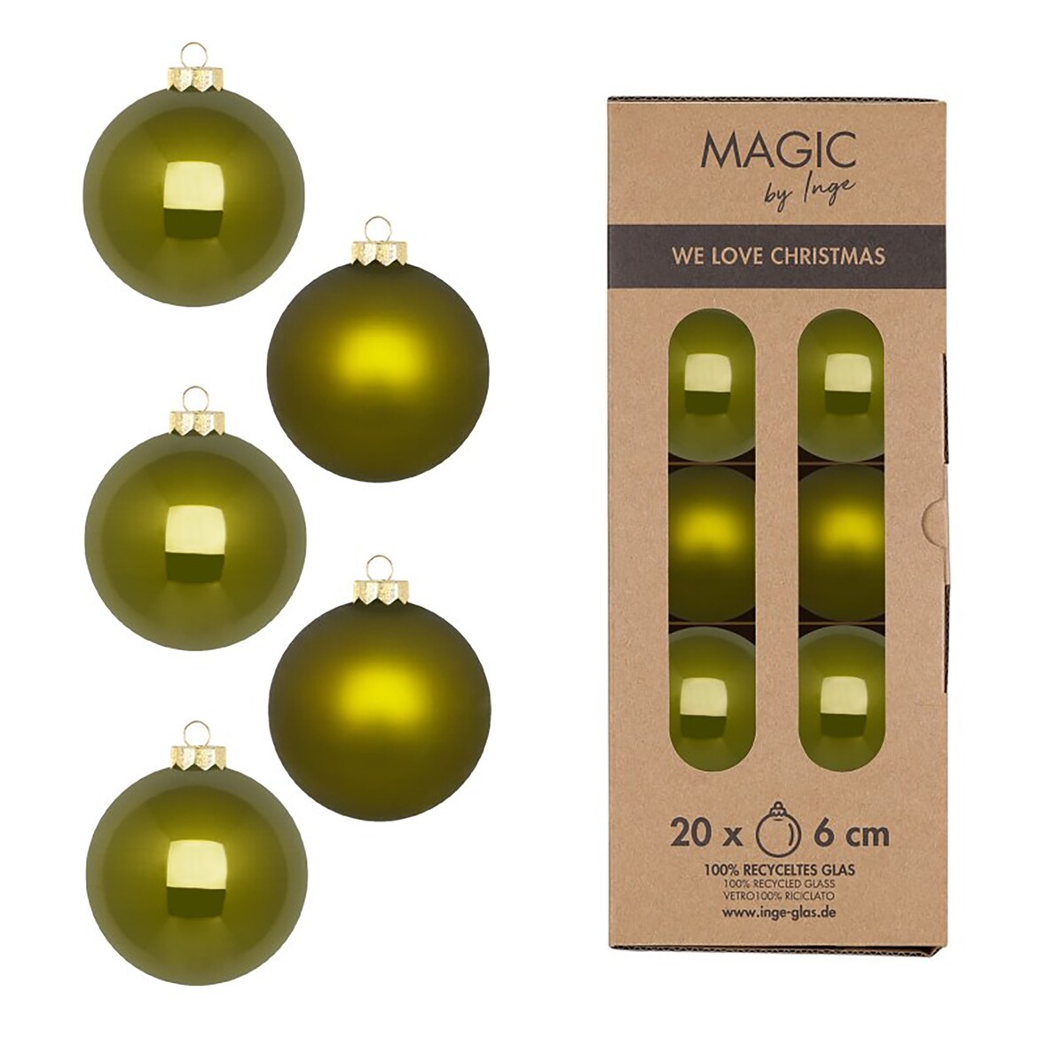 20 Weihnachtskugeln Glas 6cm matt & glänzend Christbaumkugeln Weihnachtsbaumkugeln Weihnachten Christbaumschmuck Weihnachtsbaumschmuck Olivgrün
