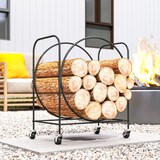 thumbnail of Outsunny estante de leña de metal con ruedas, leñero exterior e interior, soporte para leña de chimenea, almacenaje para madera, 51x30x60 cm, negro