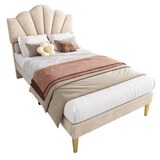 thumbnail of Luxuriöses Polsterbett 90x200 Beige mit verstellbarem Kopfteil, goldenen Eisenbeinen, stabilem Massivholzrahmen und Stauraum