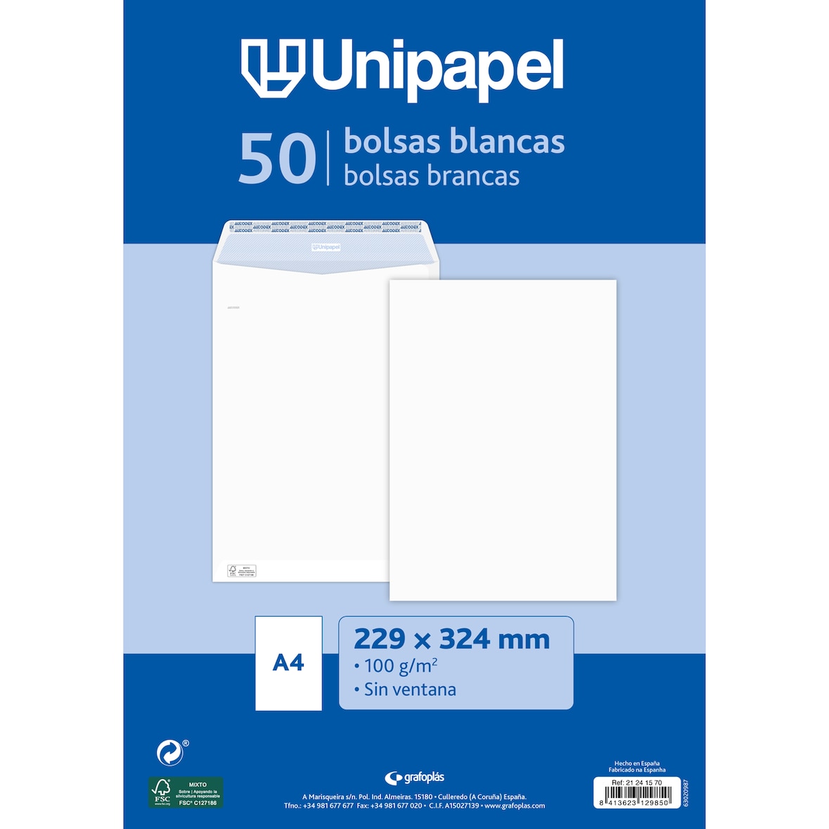Paquete 50 Bolsas Blancas 229x324 100 gramos