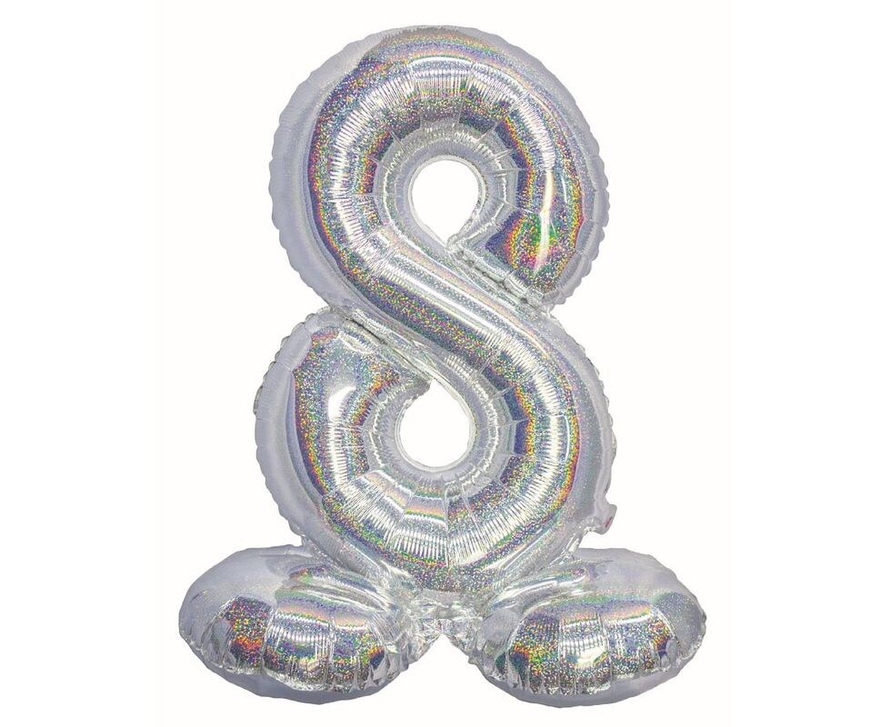 Folienballon Zahl 8 silber holografisch stehend 72 cm