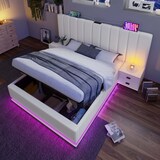thumbnail of Polsterbett 180x200 cm mit hydraulischem Stauraum, LED-Beleuchtung und USB-C-Anschlüssen – elegantes Design in Weiß für modernen Komfort