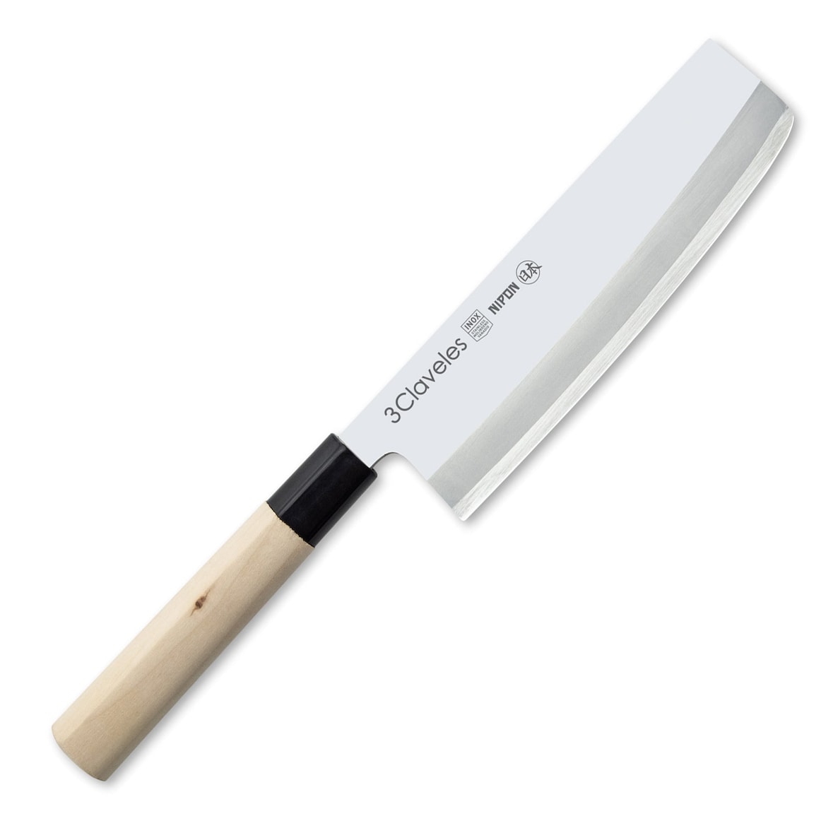 3 Claveles NIPON - Cuchillo Japonés Usuba 18 cm Acero Inoxidable y Mango Madera de Arce
