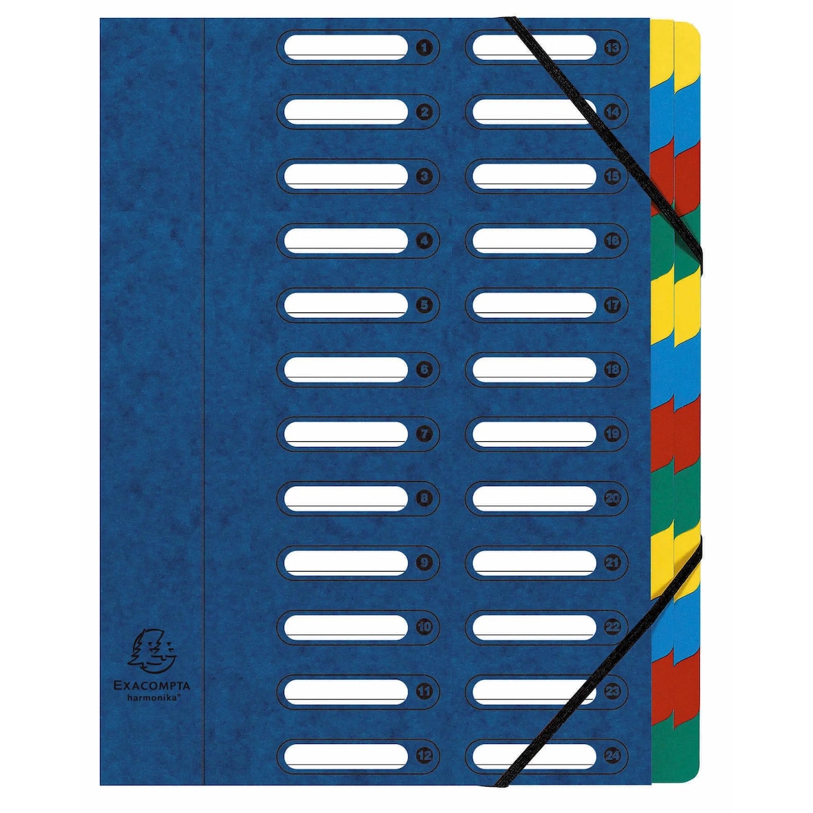Exacompta - Réf. 5324E - Carton de 4 trieurs HARMONIKA - avec élastiques et fenêtres découpées   - 24 compartiments - A4  - couleurs assorties