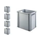 thumbnail of PROREGAL 5x Eurobehälter mit offenem Griff und Scharnierdeckel | HxBxT 40x30x40cm | 37 Liter | Grau | Eurobox
