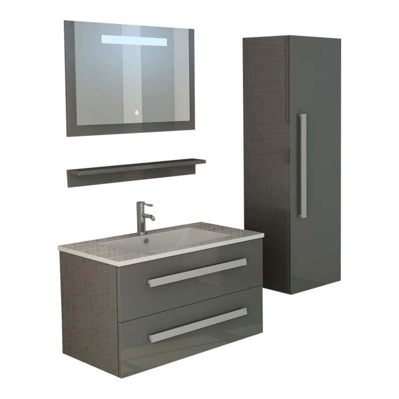 Bad-Set Waschtisch Waschbecken Unterschrank Spiegel LED grau Hochschrank Badschrank Badmöbel Badezimmer Badinventar Bad St. Moritz Jet-Line