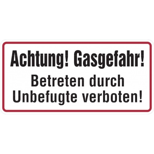 Hinweisschild, Achtung! Gasgefahr!, 170x350mm, Alu geprägt - 350x170x0.45 mm Aluminium geprägt