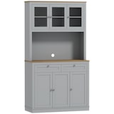 thumbnail of HOMCOM alacena de cocina, con 3 puertas de vidrio, encimera abierta para microondas, 2 cajones y estantes ajustables, 100x40x180 cm, gris