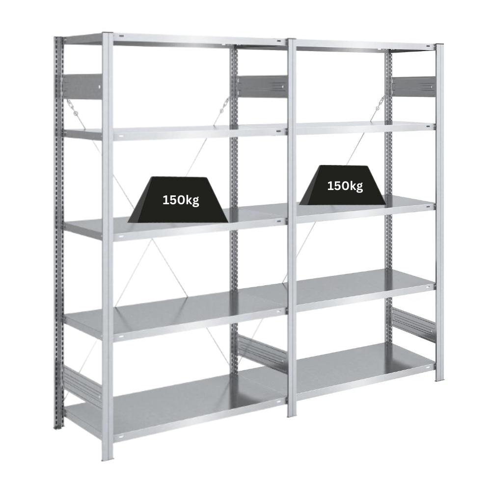 PROREGAL Schwerlastregal Silver Mamba Made in Germany | HxBxT 200x200x50cm | 5 Ebenen je 150kg Fachlast | Verzinkt