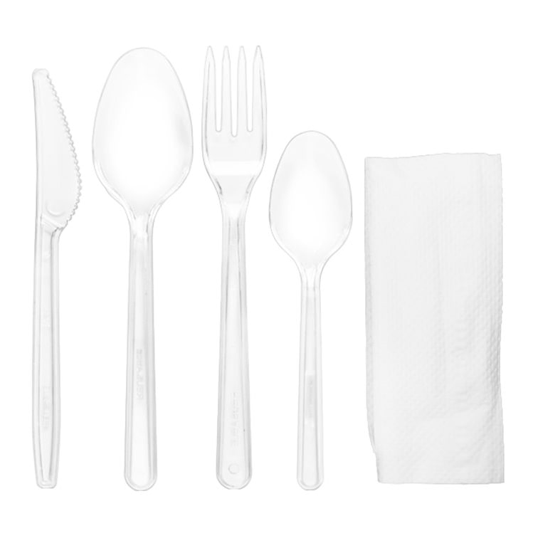 MONOUSO - Wiederverwendbares PS Besteckset Gabel, Messer, Löffel, Teelöffel und Serviette (500 Stück)