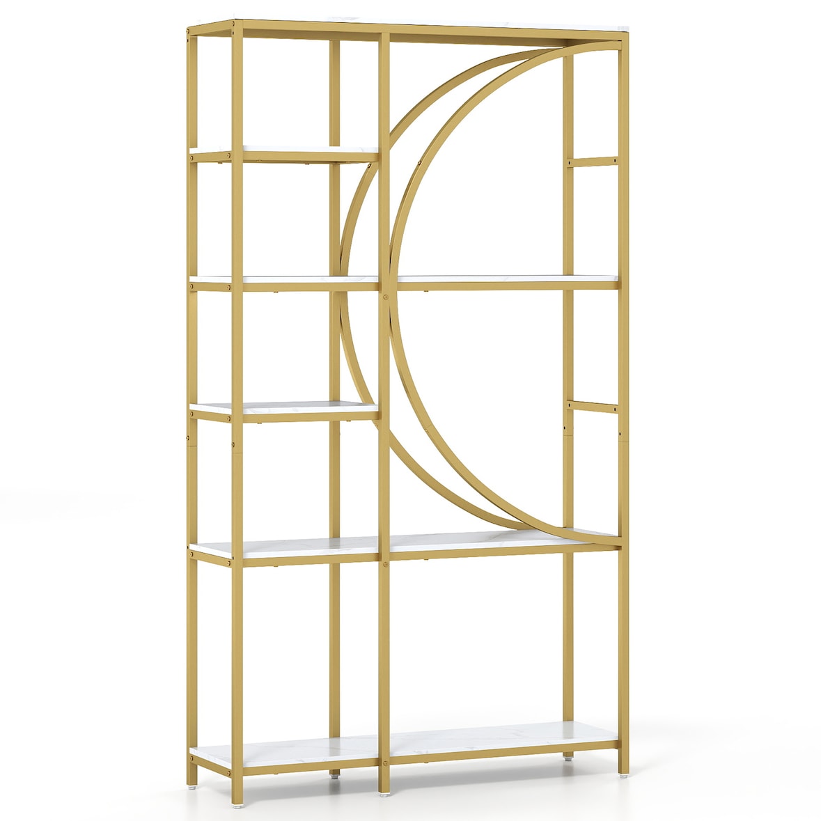 COSTWAY Estantería geométrica, estantería de oficina con estantes abiertos de madera y estructura metálica