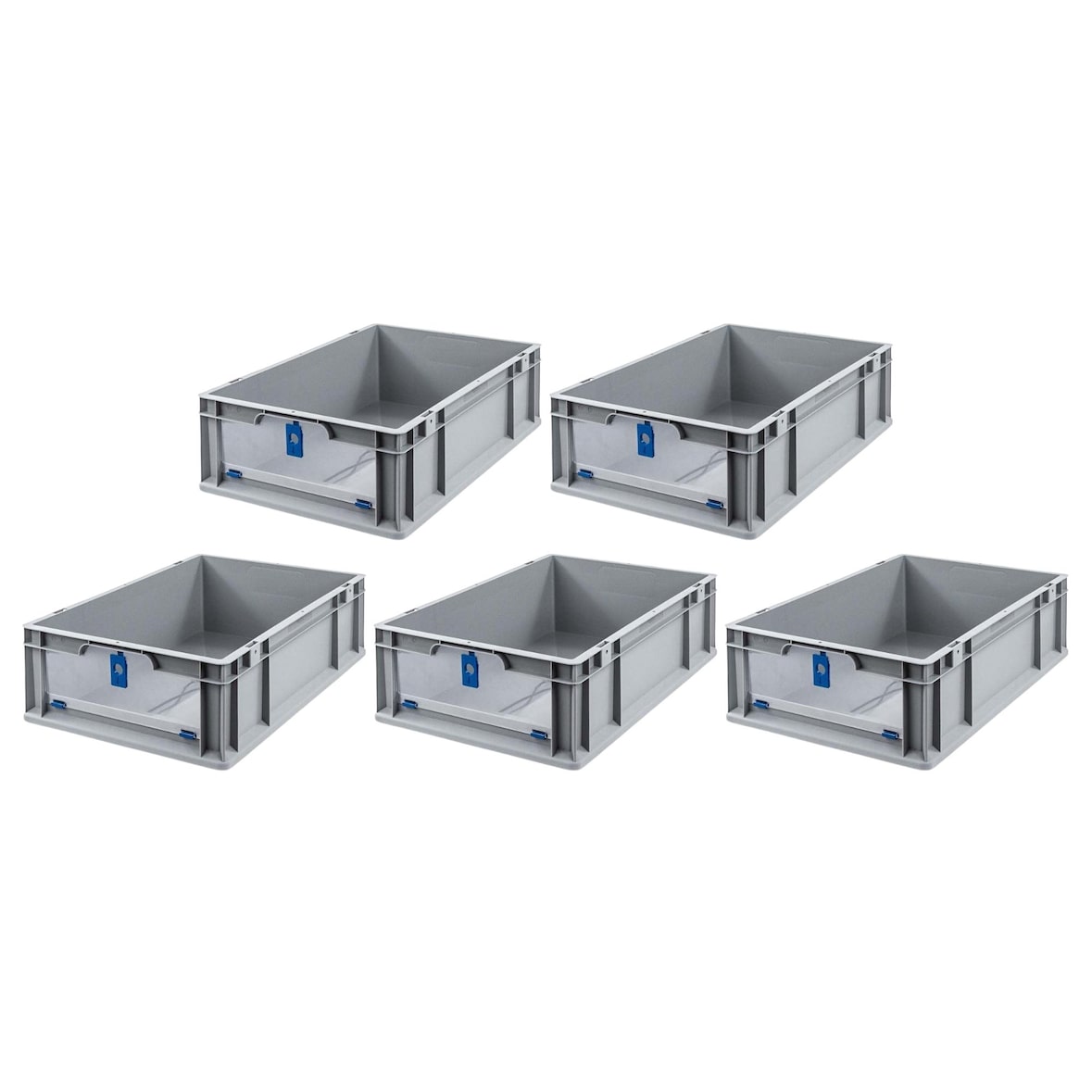 PROREGAL 5x Eurobox NextGen Insight Cover | HxBxT 17x40x60 | 34 Liter | Niedrig/Blau | Eurobehälter, Transportbox, Transportbehälter