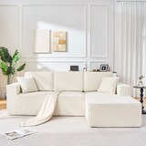 thumbnail of Modulares Ecksofa L Form Cord Beige 235x128x60 cm mit Chaiselongue für 2 Personen, vakuumverpackt, inklusive 2 Kissen, platzsparend
