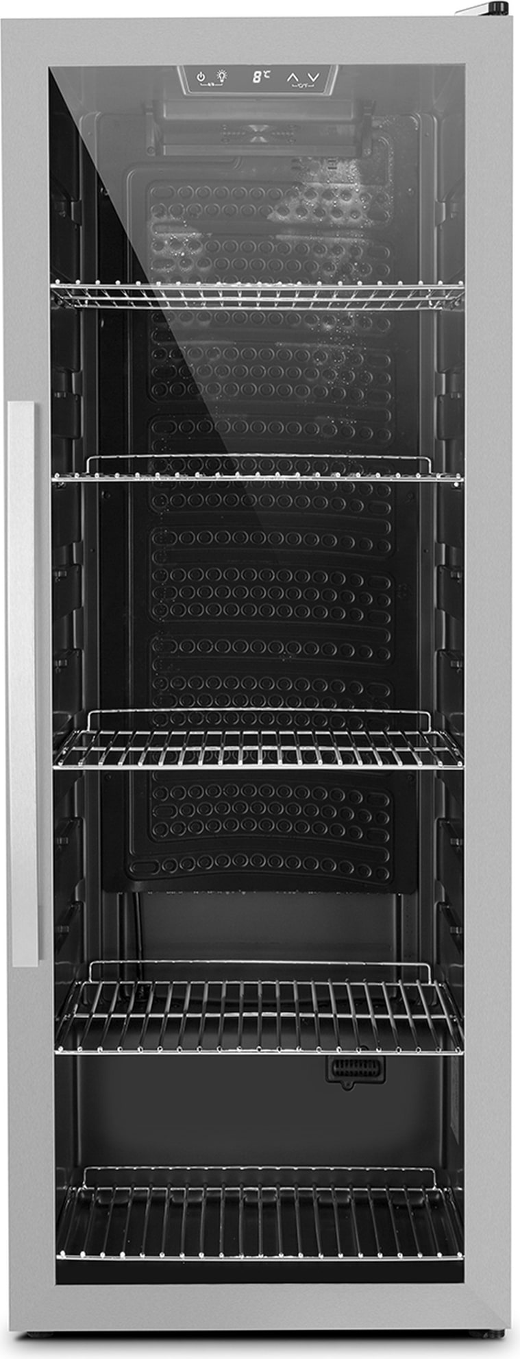 Beersafe 6XL Kühlschrank 171 Liter 5 Böden Panoramaglastür Edelstahl Silber