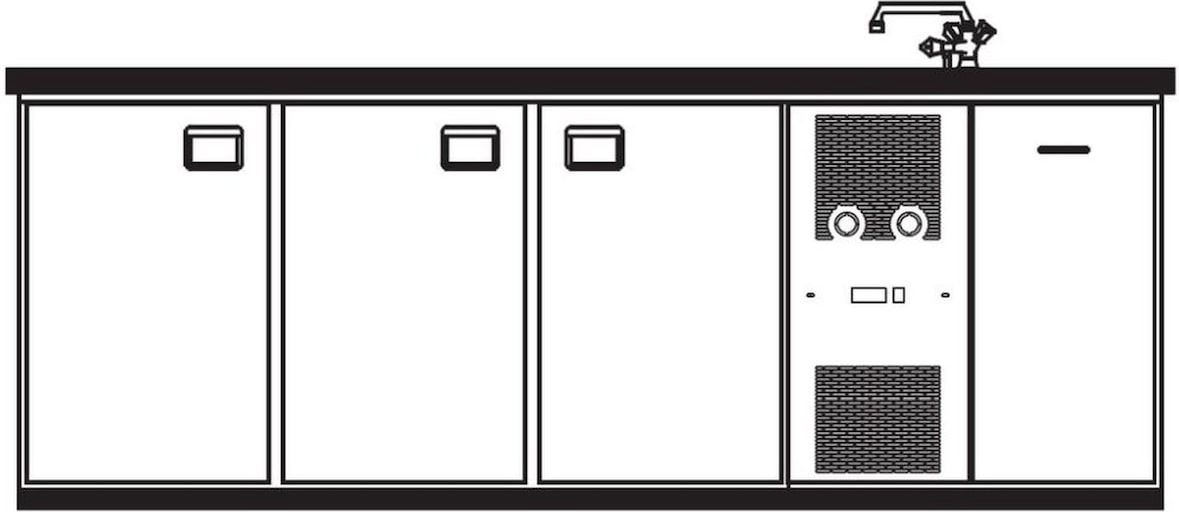 KBS Getränketheke mit 2 Becken rechts 2445x688x920 mm Umluftkühlung 230 Volt