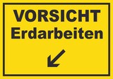 thumbnail of Vorsicht Erdarbeiten mit Richtungspfeil links unten Schild A3 (297x420mm)