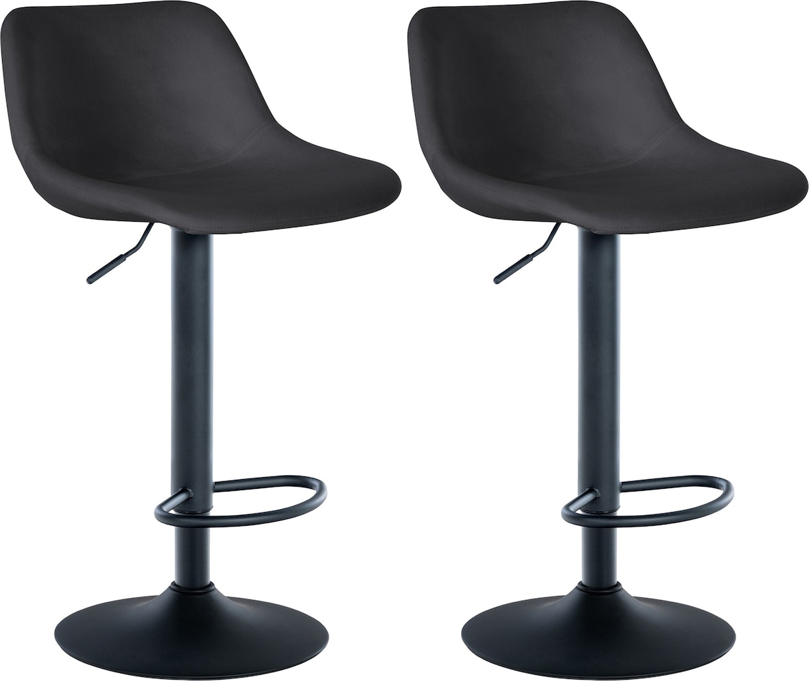 Décoshop26 - Set aus 2 um 360° drehbaren Barhockern in schwarzem Samt mit schwarzen Metall-Trompetenbeinen 10_0006631