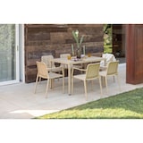 thumbnail of Ensemble de salle à manger extérieur Table rectangulaire 130x80 cm et 6 chaises avec accoudoirs, résistant, pour terrasses, jardins-Zeno+Ginny-Caramel