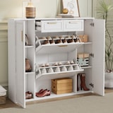 thumbnail of Schuhschrank Weiß 24x120x107 mit verstellbaren Regalen & 2 Schubladen für 10-15 Paar Schuhe, MDF & Spanplatte