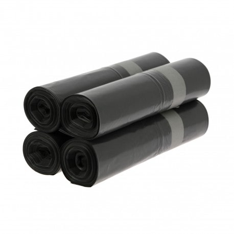 Sacs poubelle de 130L en polyéthylène basse densité noir d'épaisseur 55µ - Carton de 100 Sacs (4 rouleaux de 25 sacs)
