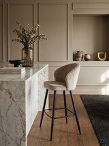 thumbnail of Barhocker Samt Beige Hocker mit Lehne 56x102,5x52,5 cm, Küchenhocker Skandinavisch Stoff / Metall 110 kg, Design Barstuhl Tresenhocker, Bistrohocker