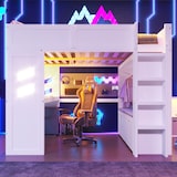 thumbnail of Hochbett 140x200 mit Schreibtisch, LED-Beleuchtung, USB/Typ-C-Anschlüssen, Stauraum, Kiefernholz-MDF, praktisch, modern, weiß