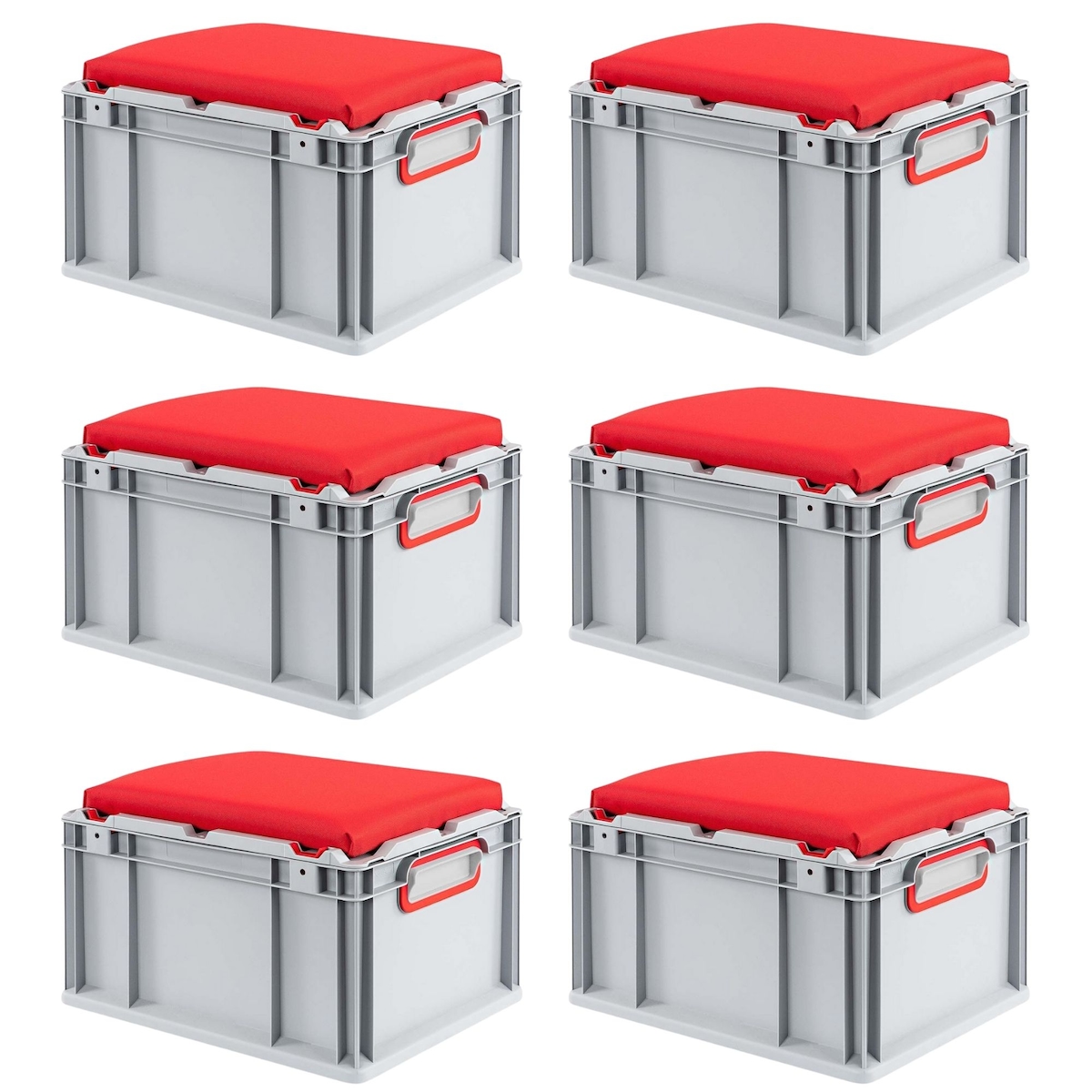 PROREGAL 6x Eurobox NextGen Seat Box Rot | HxBxT 26,5x30x40cm | 20 Liter | Griffe geschlossen | Eurobehälter, Sitzbox