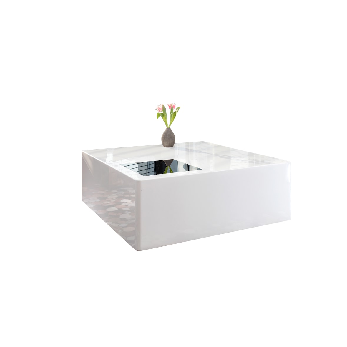 SalesFever salontafel vierkant | hoogglans gelakt | MDF hout | B 100 x D 100 x H 45 cm | wit met zwart glazen element