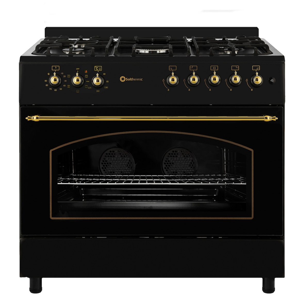 Solthermic Cocina Gas Negra Rústica 90x60 Horno Electrico Panoramico