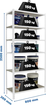 thumbnail of SimonRack Estantería Metálica, 2500x800x300 mm, 6 Alturas, Bandeja Madera, 150 kg de Punto Flexión, Blanco/Madera - Maderclick