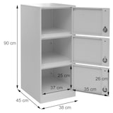 thumbnail of Cacifo HWC-P63, cofre de segurança Armário de cacifo 3 portas, 90x38x45cm aço ~ verde menta
