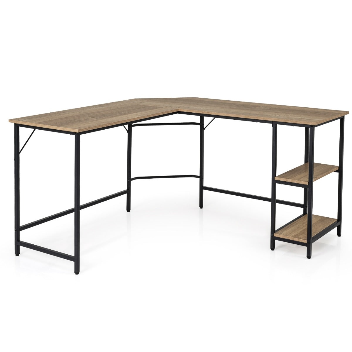 Helloshop26 - L-förmiger Computertisch 138 x 50 x 75 cm vielseitig mit integriertem Regal naturbraunes Design 20_0010920