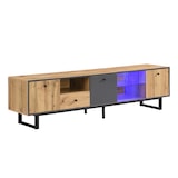 thumbnail of Lowboard 190x40x50 cm mit LED-Beleuchtung, Glastrennwand und Stabile Eisenbeine, modernes Design in Grau und Schwarz