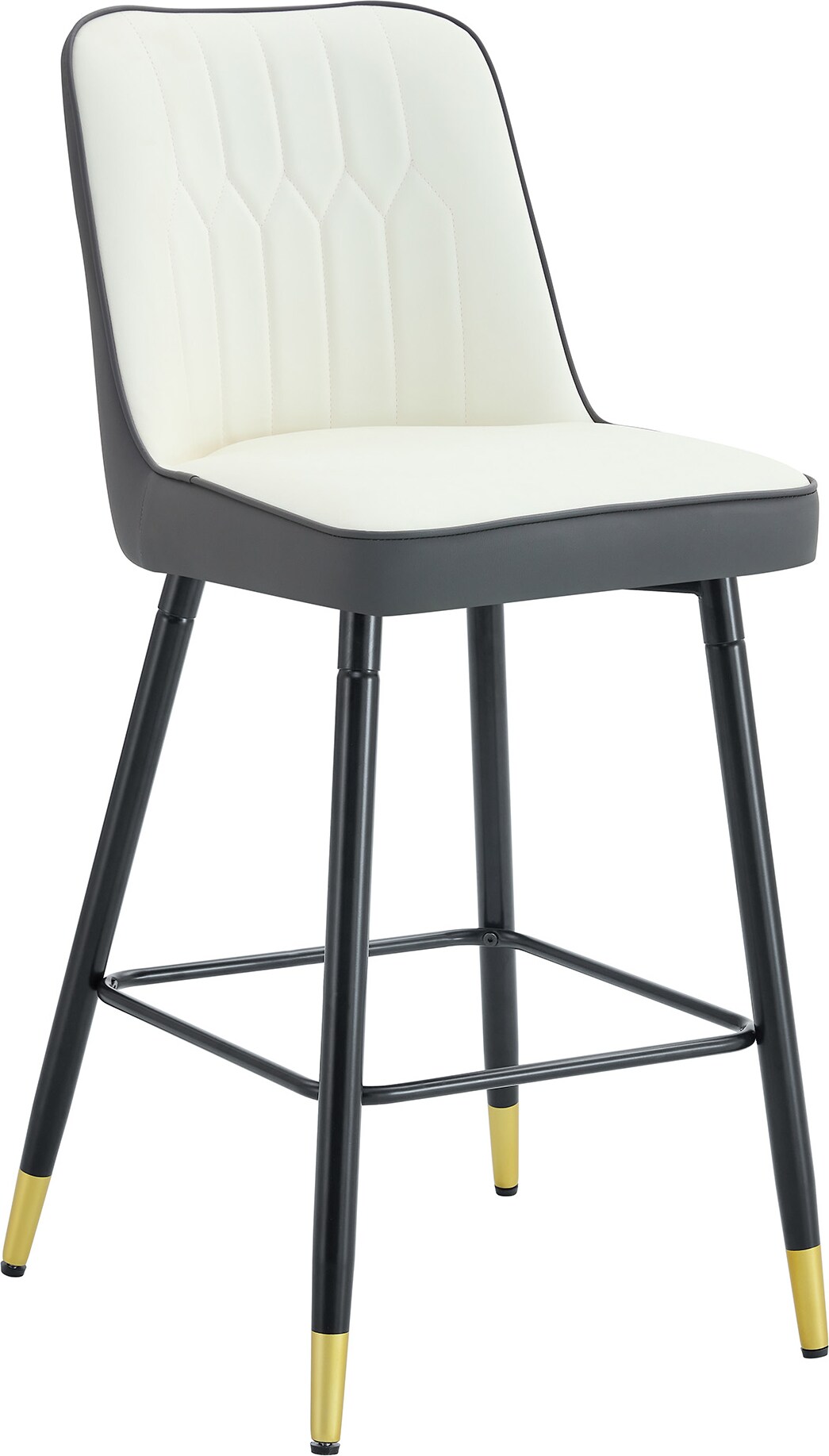 2er-Set Barhocker aus PU-Leder und Metall in Weiß/Dunkelgrau, 100 cm hoch, mit Rückenlehne und Fußraste