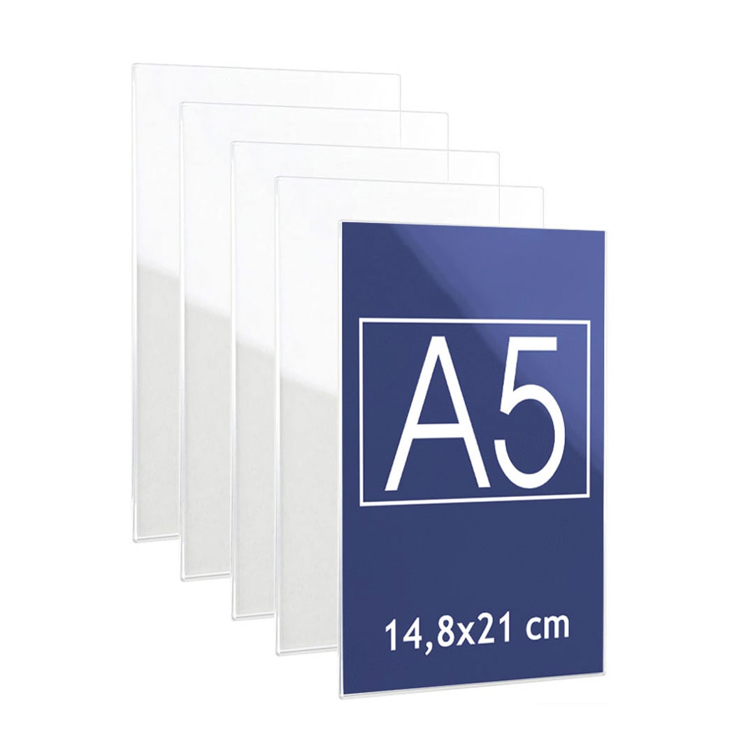 Danieli Store | Soporte para cartel de pared en metacrilato | Expositor para avisos de pared | Cartel de pared con adhesivo (5 Unidades A5 Vertical)