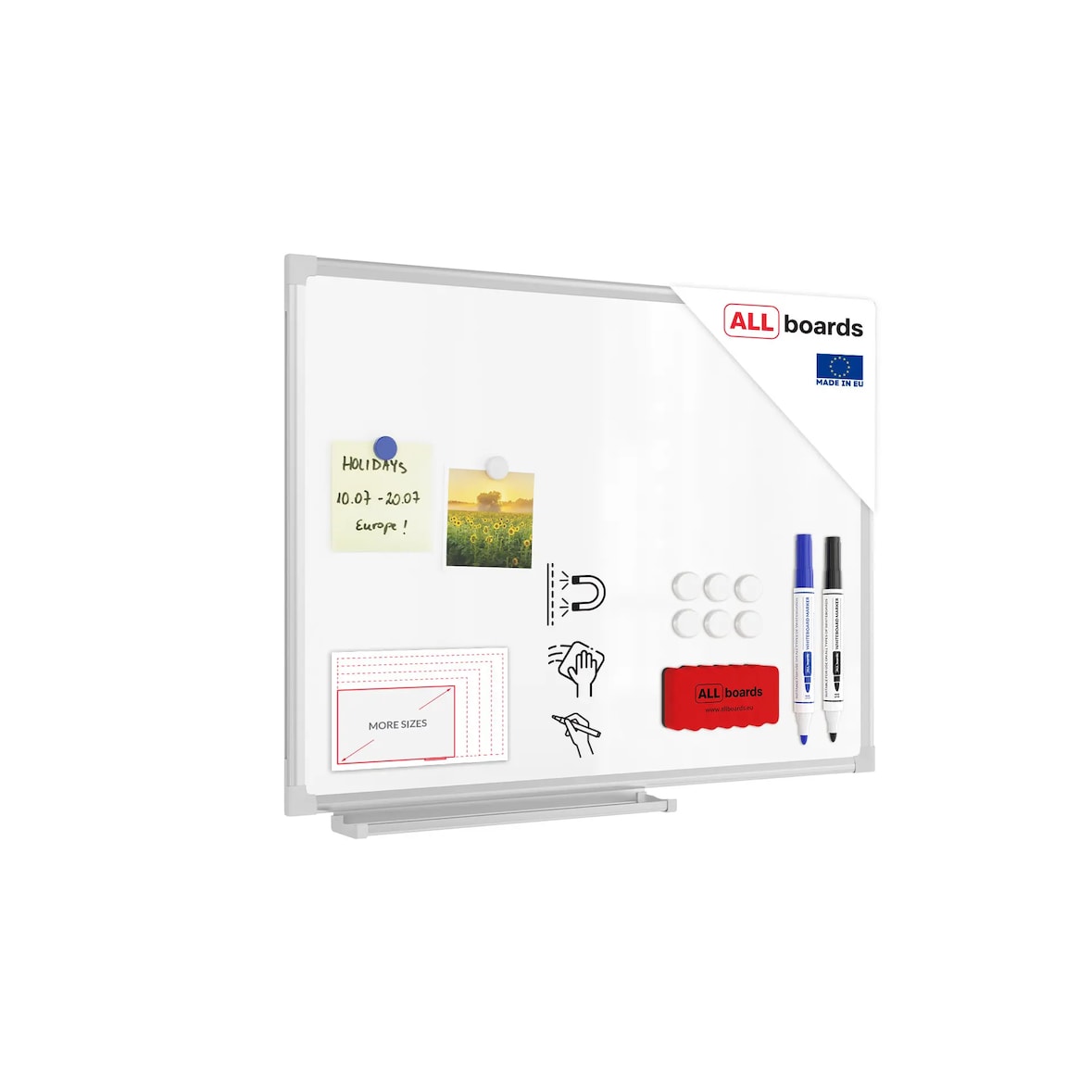 ALLboards Tableau Blanc Magnétique Effaçable à Sec avec Cadre en Aluminium 60x45cm