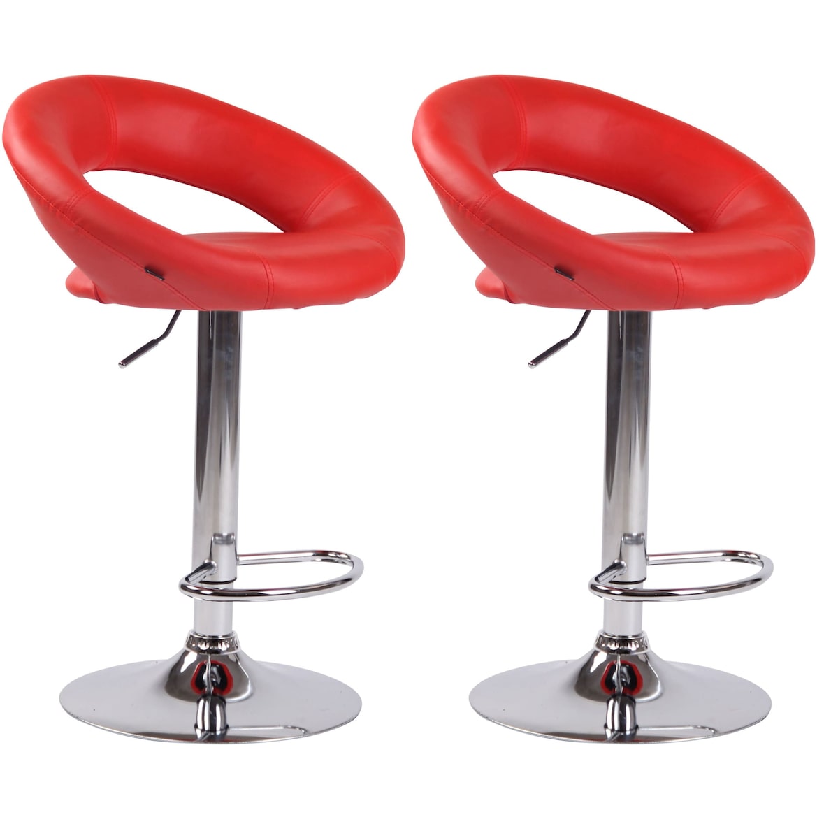 Lot de 2 Tabourets de bar Olinda en similicuir hauteur réglable et siège pivotant Rouge/Chrome