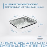 thumbnail of Conjunto de 100 Bandejas de Alumínio com Tampa para Alimentos Descartáveis de 750 ml - Embalagem perfeita para churrascos, transporte de alimentos