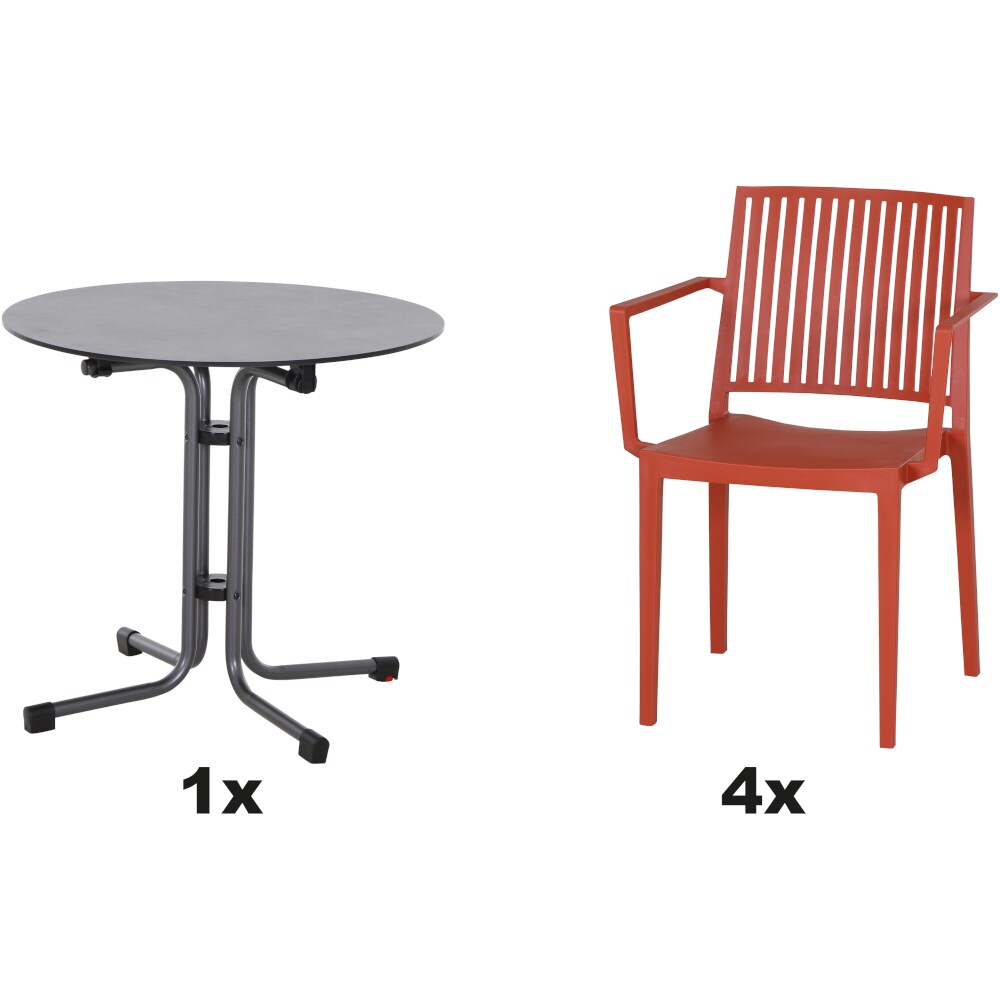SIENA GARDEN Urban Lights Set 5teilig Lane Sessel gastrotauglich brick mit Tisch Sola Ø80