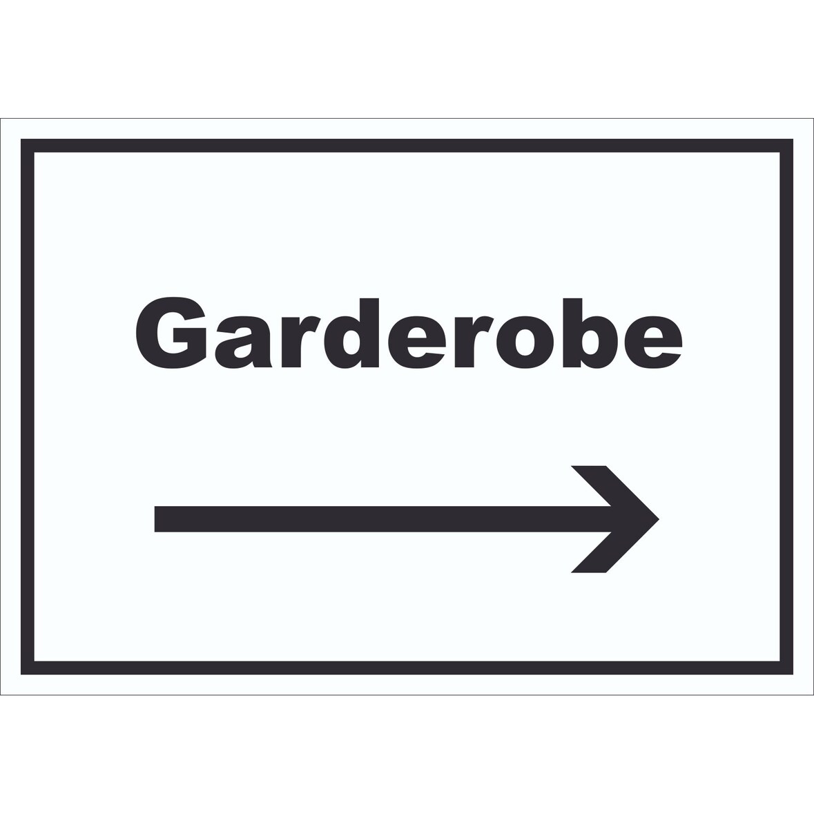 Garderobe Schild mit Text Richtungspfeil rechts Kleidung aufbewahren waagerecht A0 Rückseite selbstklebend